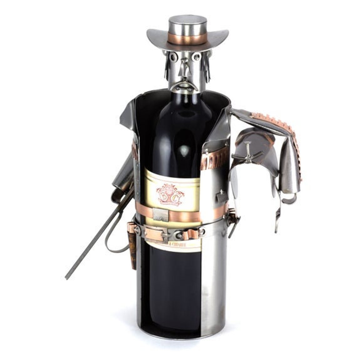 Nuts and Bolts Sculpture wine Bottle Holder Cowboy With Etsy