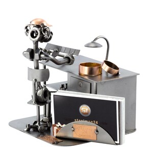 Schraubenmännchen Feinwerkmechaniker Mit Visitenkartenhalter - original Steelman24 Metallskulptur - das perfekte Geschenk