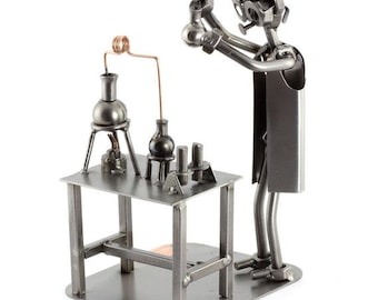 Nuts and bolts sculpture "Chemist" - Handmade ornament figurine