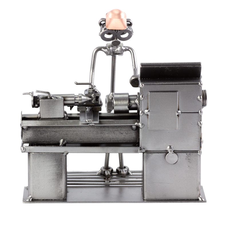 Nuts and bolts sculpture "Lathe Operator" - Handmade ornament figurine image 6