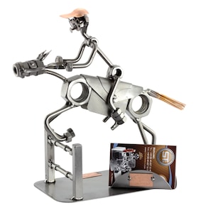 Figurine en métal "Cavalier D'Obstacles Avec Porte-Cartes De VisiteI Sculpture d’acie" - Idées Cadeaux fait main