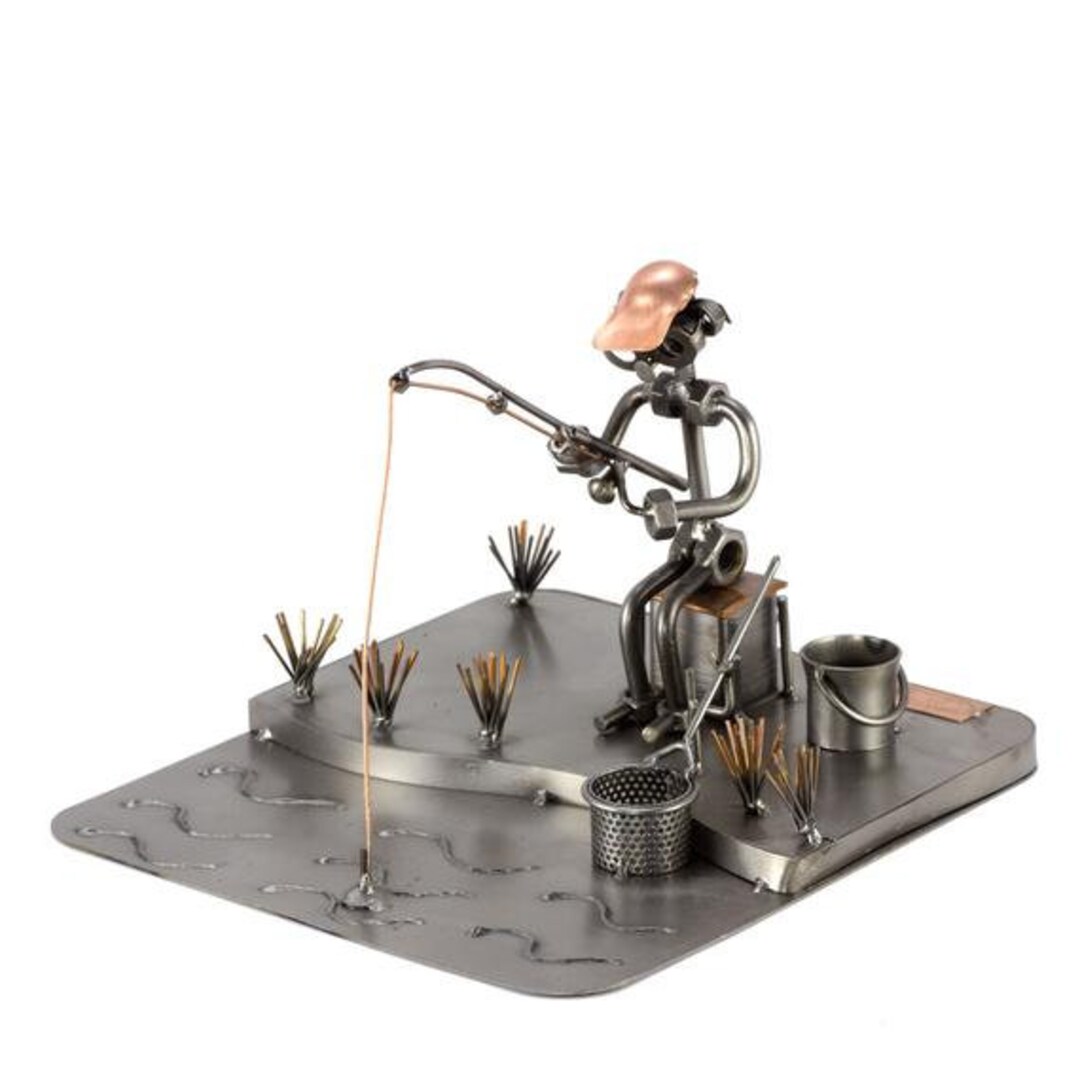 Nuts and Bolts Sculpture fisherman at the Lake Etsy