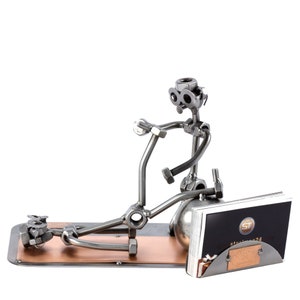 Schraubenmännchen Krankengymnastik Mit Visitenkartenhalter - original Steelman24 Metallskulptur - das perfekte Geschenk