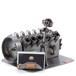 Nuts and bolts sculpture "Machine Builder With Business Card Holder Perfect divl gift" - Handmade ornament figurine