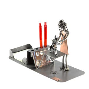 Nuts and bolts sculpture &quot;Vet Desk Organizer&quot; - Handmade ornament figurine