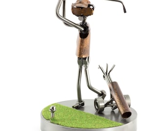 Nuts and bolts sculpture "Golf Drive On The Green" - Handmade ornament figurine