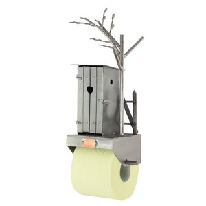 Nuts and bolts sculpture "Loo Roll Holder With Shed" - Handmade ornament figurine