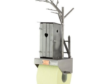 Nuts and bolts sculpture "Loo Roll Holder With Shed" - Handmade ornament figurine