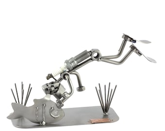 Nuts and bolts sculpture "Diver" - Handmade ornament figurine