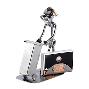 Schraubenmännchen Müllmann Mit Visitenkartenhalter - original Steelman24 Metallskulptur - das perfekte Geschenk