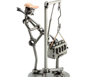 Nuts and bolts sculpture "Motor Mechanic" - Handmade ornament figurine