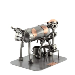 Nuts and bolts sculpture &quot;Dairy Farmer&quot; - Handmade ornament figurine