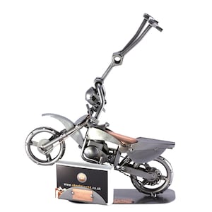 Figurine en métal "Moto-Crosse Style Libre Avec Porte-Cartes De Visite" - Idées Cadeaux fait main