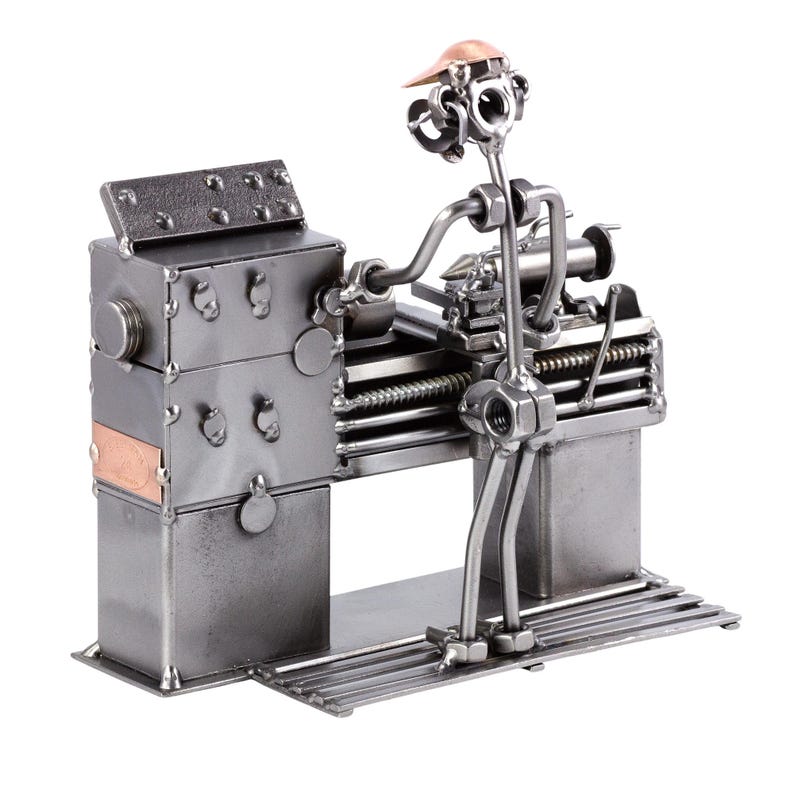 Nuts and bolts sculpture "Lathe Operator" - Handmade ornament figurine ohne / without