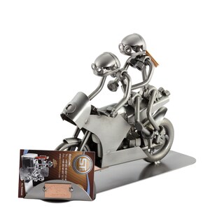 Figurine en métal "Duo À Moto Avec Porte-Cartes De Visite" - Idées Cadeaux fait main