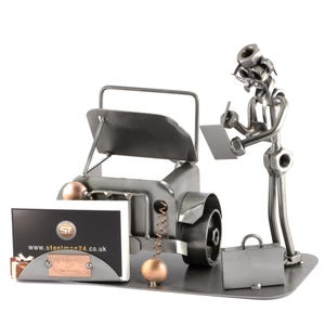 Schraubenmännchen Kfz-Sachverständiger Mit Visitenkartenhalter - original Steelman24 Metallskulptur - das perfekte Geschenk