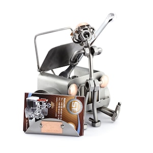 Schraubenmännchen Automechaniker mit Visitenkartenhalter - original Steelman24 Metallskulptur - das perfekte Geschenk