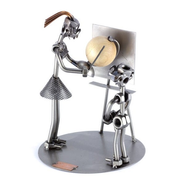 Nuts and bolts sculpture "Female Teacher With A Globe" - Handmade ornament figurine