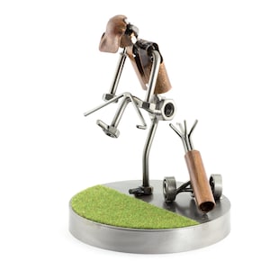 Nuts and bolts sculpture &quot;Golfer Breaking His Club On The Green&quot; - Handmade ornament figurine
