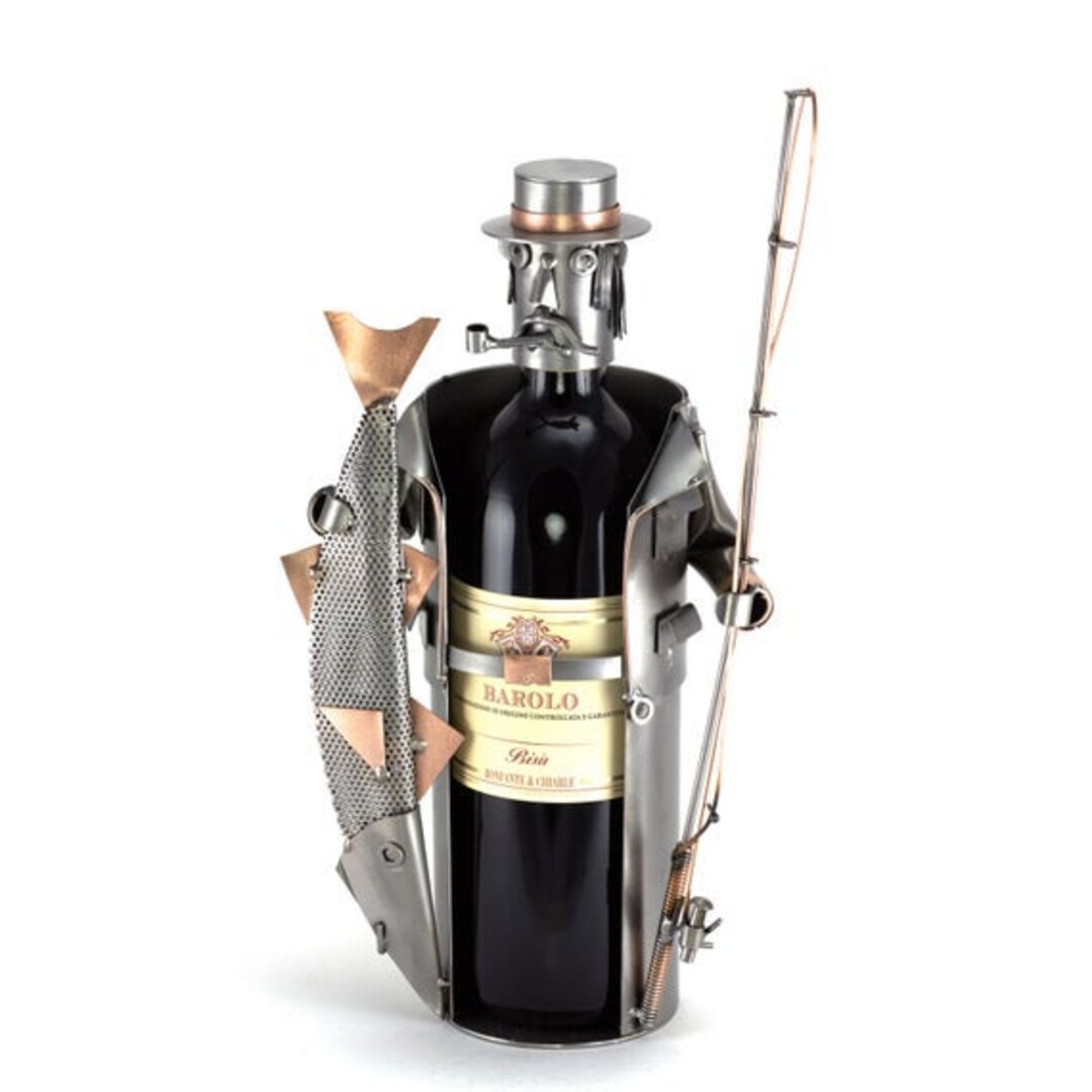Nuts and Bolts Sculpture wine Bottle Holder Fisherman Handmade Ornament