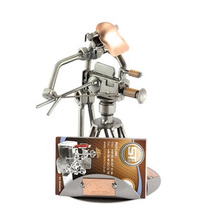 Figurine en métal "Caméraman Avec Stand Avec Porte-Cartes De Visite" - Idées Cadeaux fait main