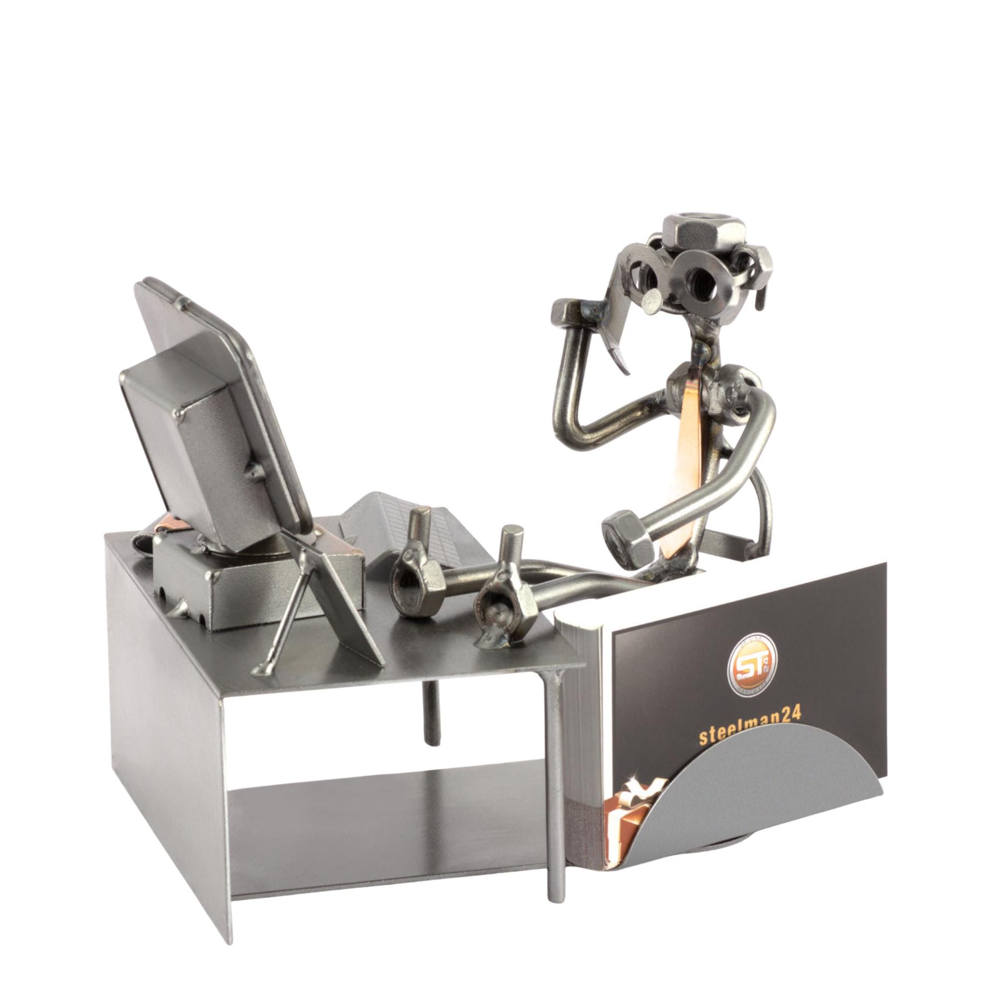 Steelman24 I Omini di Viti Medico con Portabiglietti da Visita I Idee Regalo Originale I Soprammobili in Metallo I Modellino