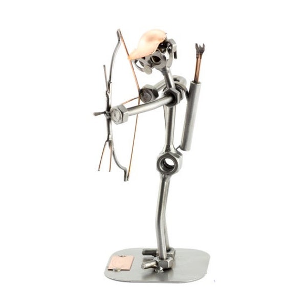 Nuts and bolts sculpture "Man With Bow And Arrow" - Handmade ornament figurine