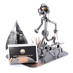 Figurine en métal "Joggeur avec chien avec porte-cartes de visite" - Idées Cadeaux fait main