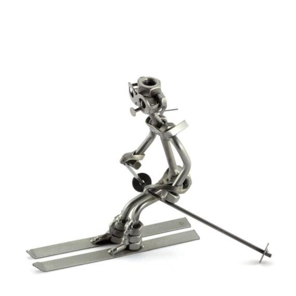 Nuts and bolts sculpture "Downhill Skier" - Handmade ornament figurine