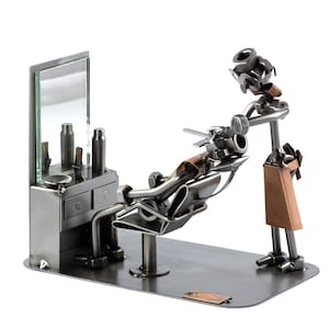 Nuts and bolts sculpture &quot;Barber&quot; - Handmade ornament figurine