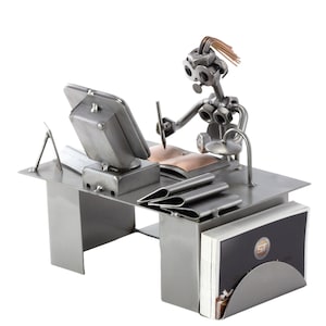 Figurine en métal "Ordinateur Pc (femme) avec porte-cartes de visite" - Idées Cadeaux fait main