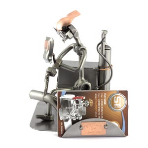 Figura in Metallo "Saldatore Con Portabiglietti Da Visita" - idea regalo fatta a mano