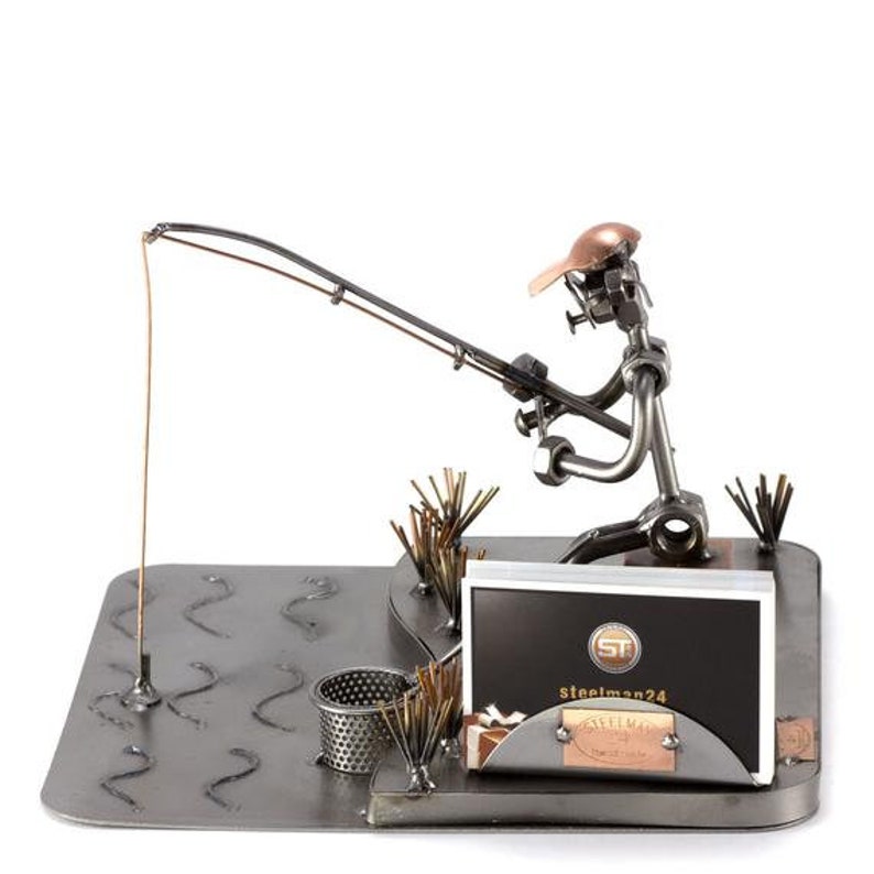 Nuts and Bolts Sculpture fisherman at the Lake With Etsy