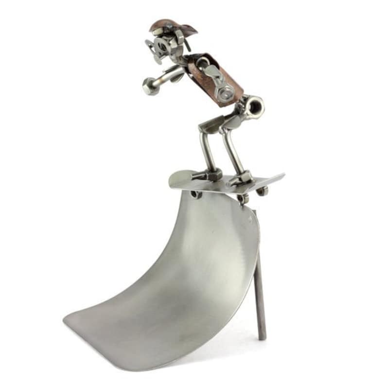 Nuts and bolts sculpture Skateboarder In A Half-Pipe Handmade ornament figurine image 2