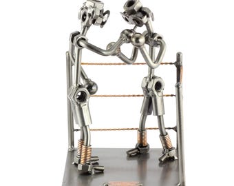 Nuts and bolts sculpture "Boxing" - Handmade ornament figurine