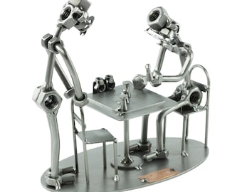 Nuts and bolts sculpture "Chess Player" - Handmade ornament figurine
