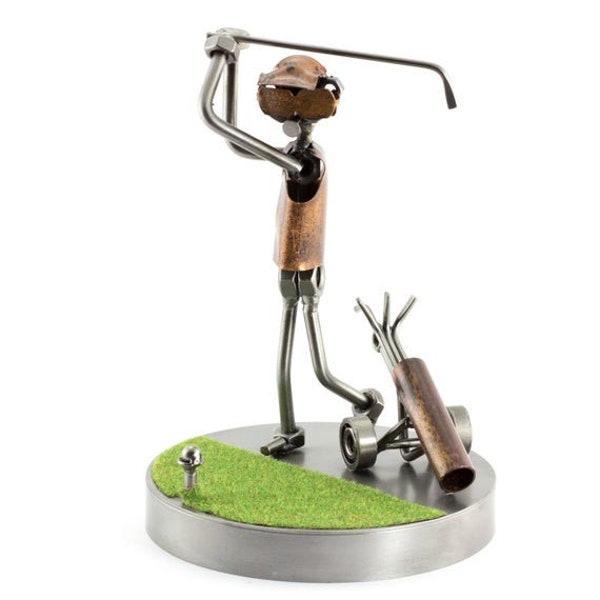 Nuts and bolts sculpture "Golf Drive On The Green" - Handmade ornament figurine