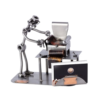 Figurine en métal "Rembourreur en Action avec Porte-Cartes De Visite" - Idées Cadeaux fait main