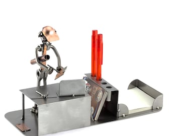 Nuts and bolts sculpture "Engineer Desk Organizer Office Tidy" - Handmade ornament figurine