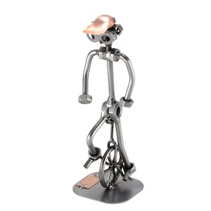 Nuts and bolts sculpture &quot;Unicyclist&quot; - Handmade ornament figurine