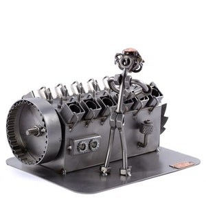 Nuts and bolts sculpture "Machine Builder" - Handmade ornament figurine