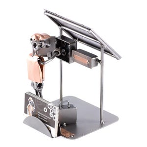 Figurine en métal "Constructeur d'installations solaires avec porte-cartes de visite" - Idées Cadeaux fait main