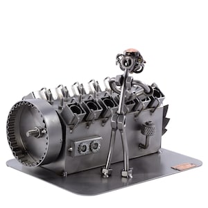 Nuts and bolts sculpture &quot;Machine Builder&quot; - Handmade ornament figurine