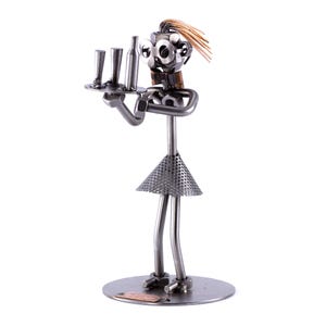 Nuts and bolts sculpture &quot;Champagne Waitress&quot; - Handmade ornament figurine