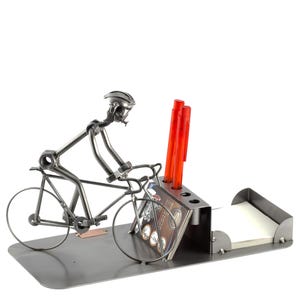 Nuts and bolts sculpture &quot;Racing Bike Desk Organizer&quot; - Handmade ornament figurine