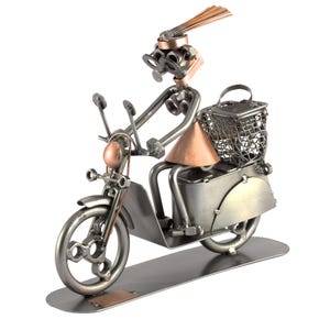 Nuts and bolts sculpture &quot;Scooter With Woman&quot; - Handmade ornament figurine