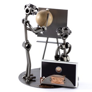 Figurine en métal "Professeur avec Globe Terrestre avec porte-cartes de visite" - Idées Cadeaux fait main