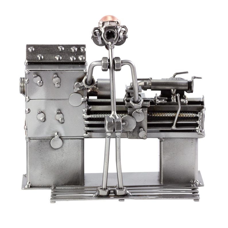 Nuts and bolts sculpture "Lathe Operator" - Handmade ornament figurine image 5