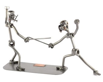 Nuts and bolts sculpture "Fencing" - Handmade ornament figurine