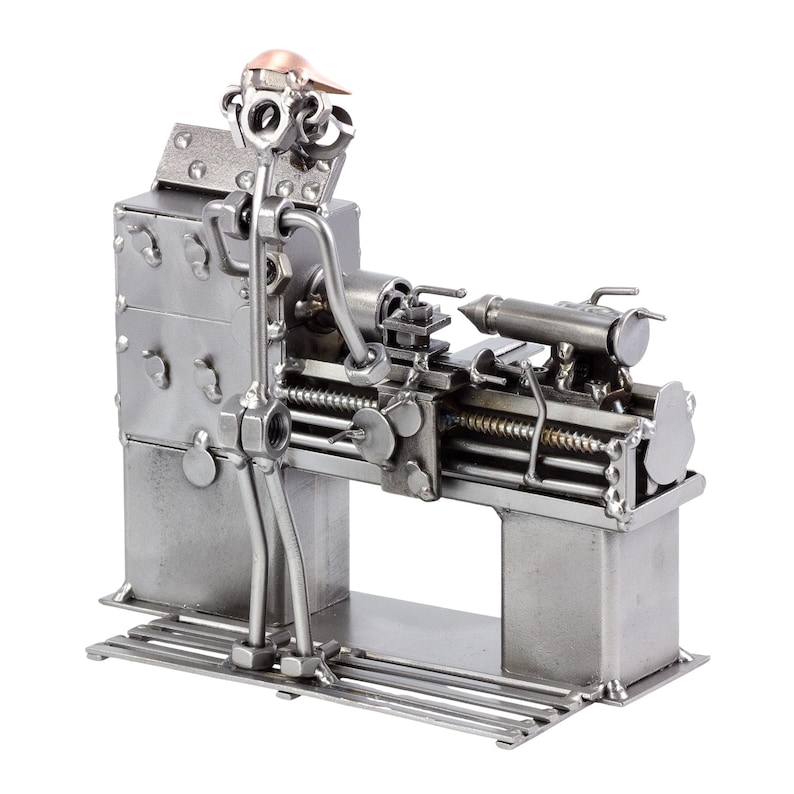 Nuts and bolts sculpture "Lathe Operator" - Handmade ornament figurine image 4